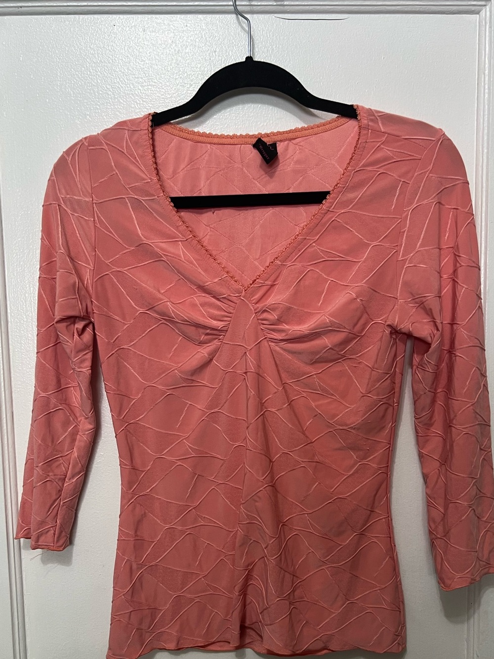 Y2K Coral Pink Stretchy Textured 3/4 sleeve Blouse
